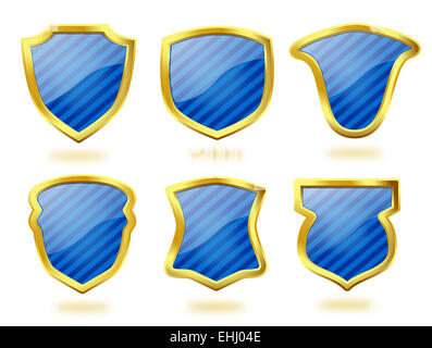 Gestreifte blaue Schilder mit goldenen Rahmen Stockfoto