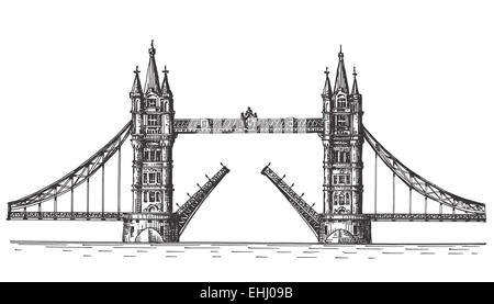 London, England, die Brücke auf weißem Hintergrund Stockfoto