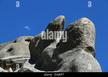 Mond über Burgberg Conservation Area, New Zealand Stockfoto