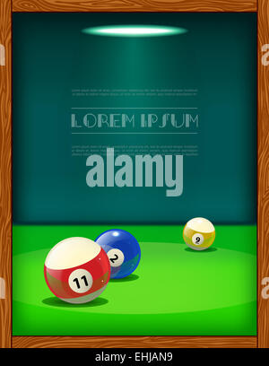 Cool Billard Poster mit bunten Kugeln auf dem Tisch. Vector Illustration Eps 10 Stockfoto