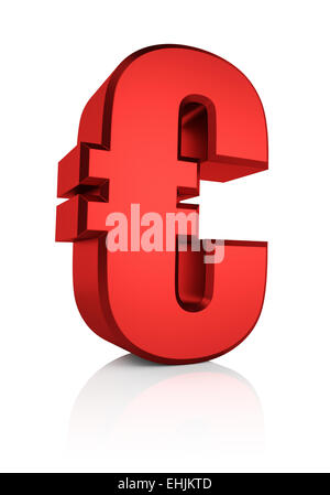 Rot Euro-Währungssymbols isoliert auf weißem Hintergrund. 3D render Stockfoto