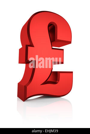 Roten Pfund Währungssymbol isoliert auf weißem Hintergrund. 3D render Stockfoto