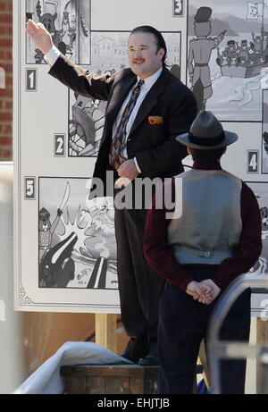 Schauspieler Haley Joel Osment spielt ein Nazi in dem neuen Film "Yoga Hosers" Downtown Los Angeles mit Dreharbeiten: Haley Osment, Haley Joel Osment Where: Los Angeles, California, Vereinigte Staaten von Amerika als: 09 Sep 2014 Stockfoto