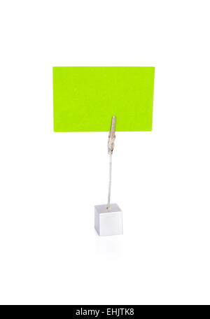 Clip Halter Karte stehen grüne Sonnenblume geformt und bunten Papier Sterne  auf dem Holztisch. Weißer Kunststoff leere Karte in der Morgensonne  Stockfotografie - Alamy