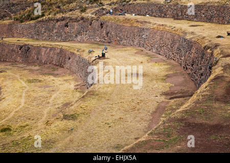 Pisac ist einer von mehreren Inka-Stätten in der Nähe von Dorf Pisac im Heiligen Tal entlang der Urubamba Tal östlich von Cuzco. Stockfoto