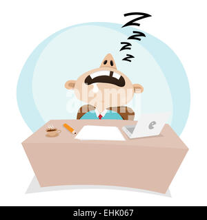 Vektor-Cartoon-Illustration eines Geschäftsmannes schlafen bei der Arbeit. Stockfoto