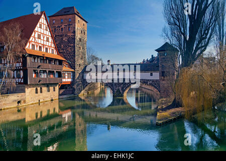 Nürnberg, Deutschland. Bild des Henkers-Brücke in Nürnberg. Stockfoto