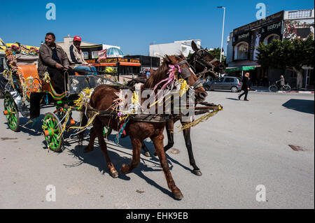 Eine Pferdekutsche in Nabeul, einer Küstenstadt im nordöstlichen Tunesien. Stockfoto