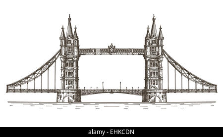 England, London, der Brücke auf einem weißen Hintergrund. Skizze Stockfoto