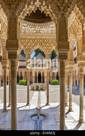 Granada, Alhambra. Patio de Los Leones (Hof der Löwen), Palacios Nazaries, Alhambra, Granada, Andalusien, Spanien Stockfoto