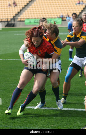 Atlanta, Georgia, USA. 15. März 2015. Die Weltfrauenkonferenz Rugby Sevens Series Viertelfinale in Atlanta, GA. Spanien Vs Südafrika. Stockfoto