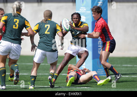 Atlanta, Georgia, USA. 15. März 2015. Die Weltfrauenkonferenz Rugby Sevens Series Viertelfinale in Atlanta, GA. Spanien Vs Südafrika. Stockfoto