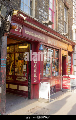 Außendarstellung des Hank es Gitarre Shop, Dänemark Street, London Stockfoto