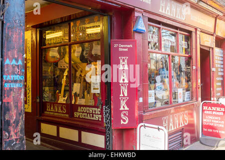 Außendarstellung des Hank es Gitarre Shop, Dänemark Street, London Stockfoto