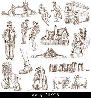 Serie Reisen: ENGLAND - Sammlung eine handgezeichnete Illustrationen. Beschreibung: Full Size handgezeichnete Illustrationen, original f Stockfoto