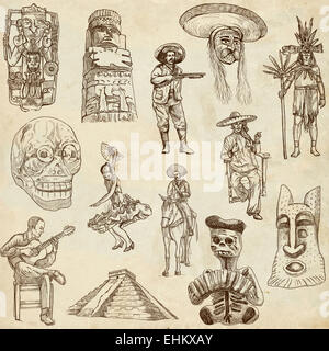 Serie Reisen: Mexiko - Sammlung eine handgezeichnete Illustrationen. Beschreibung: Full Size handgezeichnete Illustrationen, original fr Stockfoto