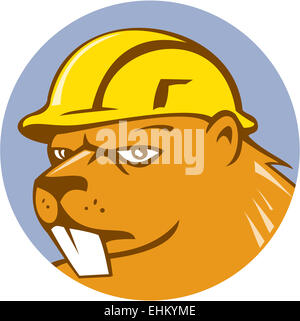 Illustration der Biber Bauarbeiter tragen Schutzhelm Satz im inneren Kreis auf isolierte Hintergrund getan im Cartoon-Stil. Stockfoto