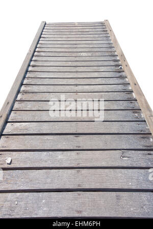 Holzbrücke isoliert auf weißem Hintergrund Stockfoto