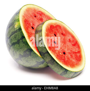 Reife Wassermelone isoliert auf weißem Hintergrund Stockfoto