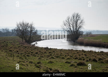 Ein Blick auf den South Downs aus dem römischen Pfad / Damm entlang Seite der Fluss Arun nahe Pulborough Stockfoto