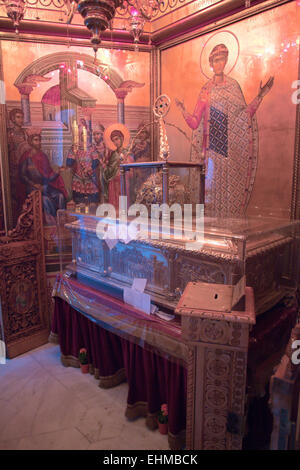 Reliquie des Heiligen. Dimitrios in Agios Dimitrios Kirche, Thessaloniki, Makedonien, Griechenland Stockfoto