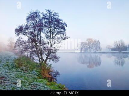 Die Ruhr in der Morgendämmerung im Herbst, Witten, Ruhrgebiet, Nordrhein-Westfalen, Deutschland Stockfoto