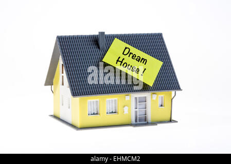 Symbolisches Bild, Haus mit ein Post-It Note, Traumhaus Stockfoto