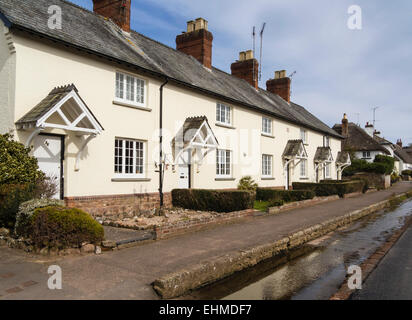 Häuser und Stream in Otterton, East Devon, England, Großbritannien Stockfoto