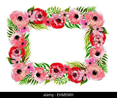 Blumenrahmen mit rosa Blüten Stockfoto