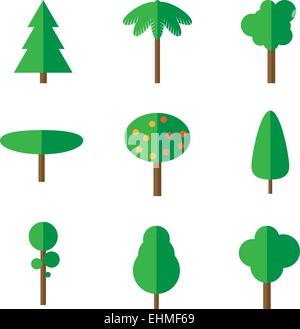 Reihe von einfachen flachen Baum icons Stock Vektor