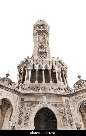 Clock tower isoliert auf weiss, es wurde 1901 erbaut und als offizielles Symbol der Stadt Izmir, Türkei Stockfoto