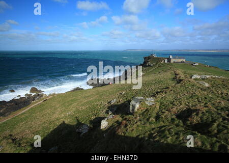 Zeitigen Frühjahr Blick über St Ives Bay von der Insel in Richtung Godrevy, St Ives, West Cornwall, England, UK Stockfoto