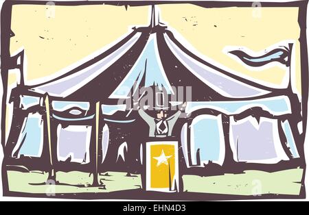 Holzschnitt expressionistischen Stil Bild von einem Karneval-Zirkus-Zelt. Stock Vektor