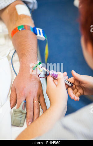 Krankenschwester die Blutprobe von einem Patienten. Stockfoto