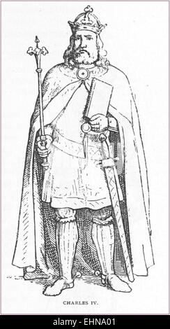 Eine historische Referenz an Karl IV. Von Luxemburg, Kaiser des Heiligen Römischen Reiches von 1346 bis 1378. Seine Herrschaft war geprägt von politischen und kulturellen Fortschritten, einschließlich der Gründung der Karls-Universität in Prag. Stockfoto