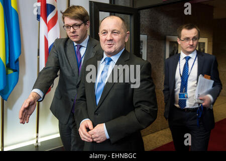 Brüssel, Bxl, Belgien. 16. März 2015. Polnische Landwirtschaftsminister Marek Sawicki am Sitz des Europäischen Rates in Brüssel, Belgien auf 16.03.2015 von Wiktor Dabkowski Credit: Wiktor Dabkowski/ZUMA Draht/Alamy Live News Stockfoto