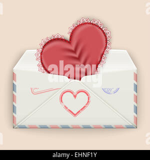 Valentine Hintergrund. Realistische Umschlag mit angehängten Spitzen Herz. Stockfoto