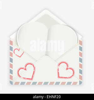 Valentine Hintergrund. Realistische Umschlag mit angehängten Papierherz. Stockfoto