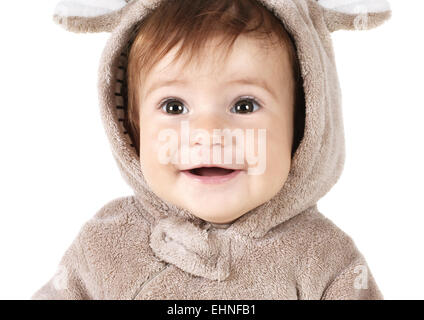 Closeup Portrait von lustiges lächelnden Baby auf weiß Stockfoto