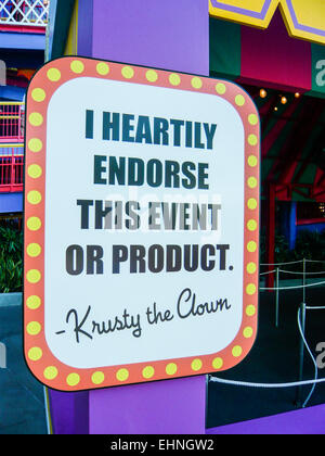 "Ich unterstütze herzlich dieses Ereignis oder ein Produkt" von Krusty der Clown aus die Simpsons zu unterzeichnen Stockfoto