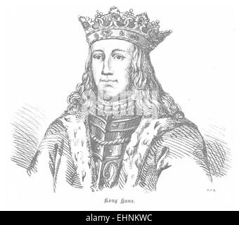 Eine 1856 erschienene Publikation von J.H., die eine Darstellung von Johann I. von Dänemark zeigt und einen historischen und kulturellen Kontext der dänischen Monarchie im 19. Jahrhundert darstellt. Stockfoto