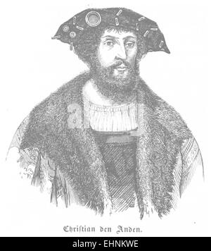 Seite 20 aus J.H.'s 1856 erschienener Veröffentlichung über Dänemark mit einer Illustration oder einem Foto von Christian II Stockfoto