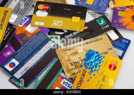Sortiment von Kreditkarten american express-Visum und Mastercard 151135 Credit Karten Stockfoto