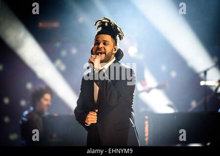 Hamilton, Ontario, Kanada. 15. März 2015. "Die Weeknd" führt auf den 2015 JUNO Awards im FirstOntario Zentrum am 15. März 2015 in Hamilton, Kanada. © Igor Vidyashev/ZUMA Draht/Alamy Live-Nachrichten Stockfoto