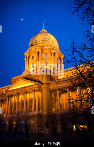 Budaer Burg oder Budapest Königspalast bei Dämmerung, Castle Hill, Budapest, Ungarn Stockfoto