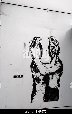 Ein Graffiti von der norwegischen Straßenkünstler Dolk, in Bergen, Norwegen. Stockfoto