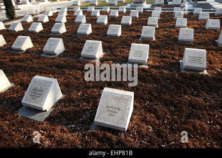 Nach dem zweiten Weltkrieg Gräber der sowjetischen Kinder in das Sowjetische Ehrenmal am Kerepesi Friedhof in Budapest, Ungarn. Stockfoto