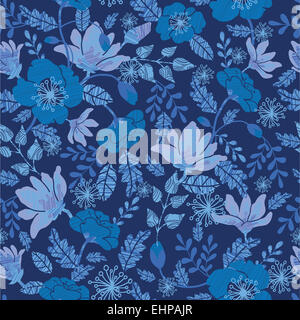 Dunkle Nacht Blumen Musterdesign Hintergrund Stockfoto