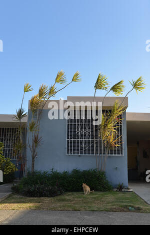 Urbanizacion La Fe ". Häuser der mittleren bis niedrigen Klasse in der Stadt von Juana Diaz, Puerto Rico. US-Territorium. Karibik-Insel. Stockfoto