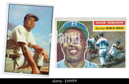 1953-Baseball-Karte von Larry Doby und eine 1956-Baseball-Karte von Jackie Robinson Stockfoto